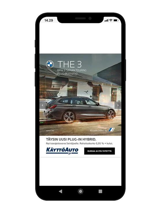 Kuvassa Ilkka-Pohjalaisen digilehdessä julkaistu välisivumainos mobiililaitteella katsottuna.