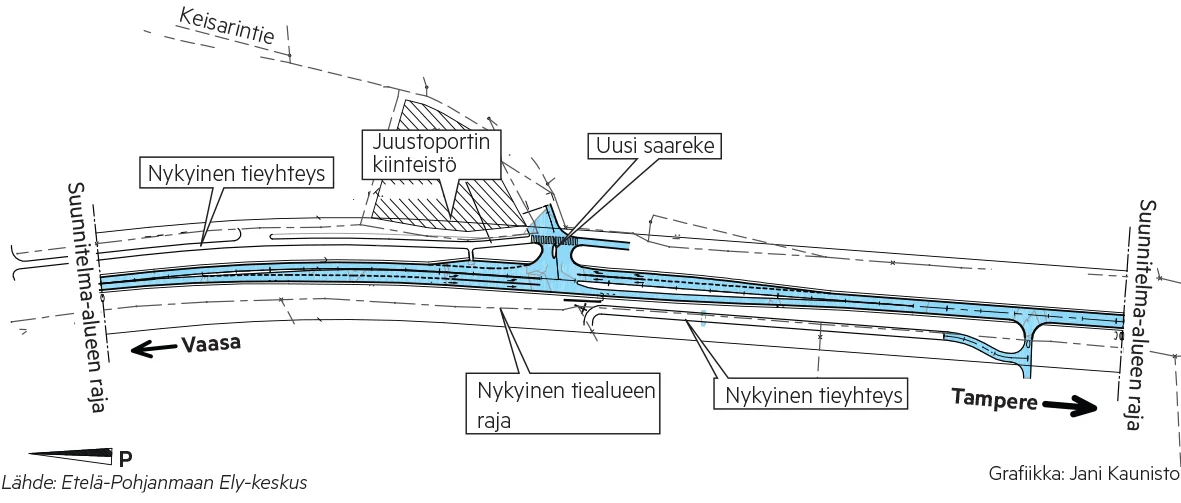 Juustoportin liittymän turvallisuus kolmostiellä paranee – Kääntyville omat kaistat
