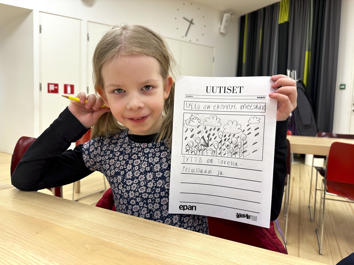 Emma-Isabel Myllymäki kirjoitti ja kuvitti uutisen metsään 
eksyneestä tytöstä.