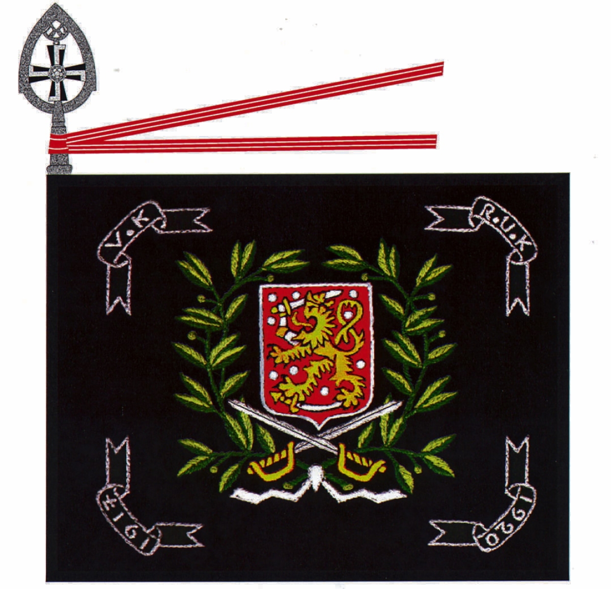 Vimpelin sotakoulu oli ensimmäisen sotilasopetuslaitoksen, nykyisen Reserviupseerikoulun, RUK:n edeltäjä. Kuvassa VImpelin sotakoulun lippu.