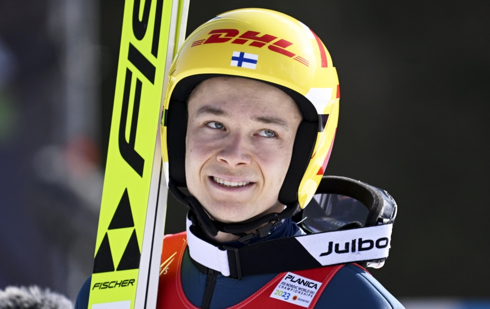 Eero Hirvonen sijoittui 19:nneksi yhdistetyn normaalimäen MM-kilpailussa Slovenian Planicassa. LEHTIKUVA / VESA MOILANEN
