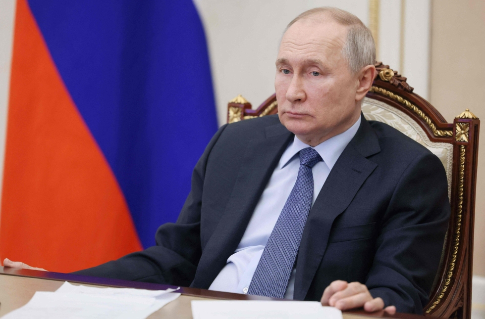Kyseessä on Putinin ensimmäinen vierailu Donbassin alueella, jonka Venäjä on liittänyt itseensä kansainvälisen oikeuden vastaisesti. LEHTIKUVA / AFP