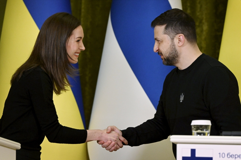 Marin ja Zelenskyi tapasivat Kiovassa perjantaina. LEHTIKUVA / ANTTI AIMO-KOIVISTO
