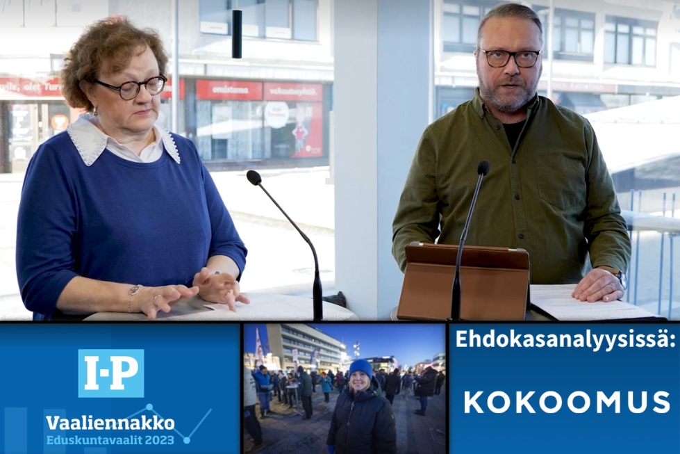 Kokoomuspiirin toiminnanjohtaja Riikka Varila odottaa puolueelle kolmatta kansanedustajaa huhtikuun vaaleissa. Neljä vuotta sitten kolmas paikka jäi 2 670 äänen päähän. Kuvassa toimittajat Marja Tyynismaa ja Mikko Kallionpää.