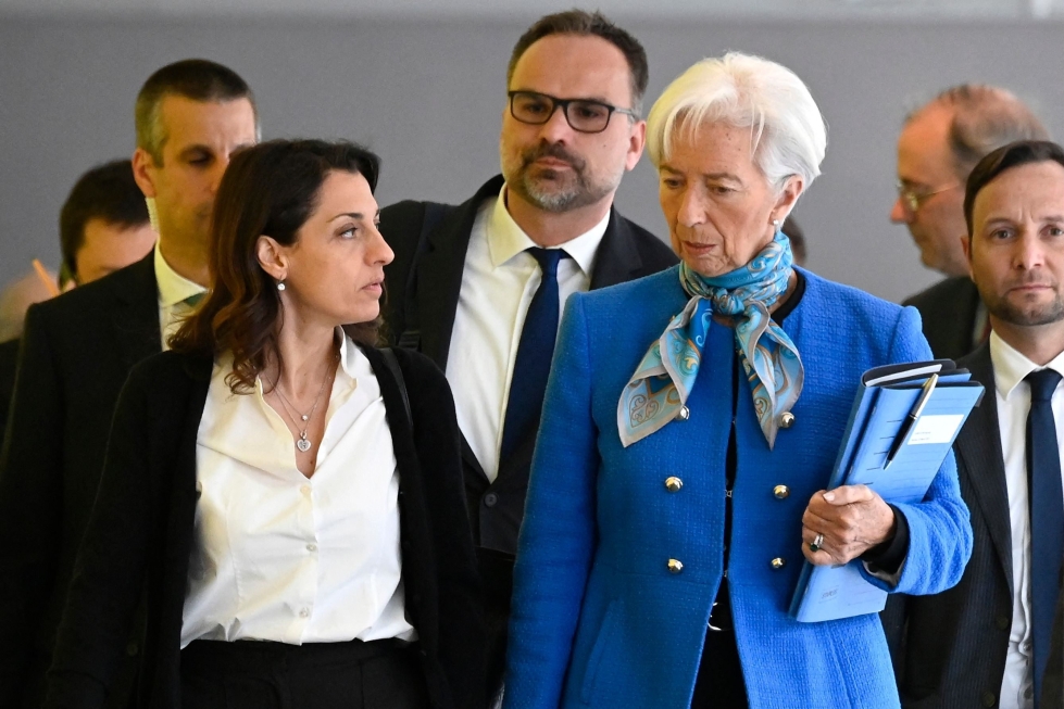 Kokouksessa on määrä kuulla muun muassa Euroopan keskuspankin pääjohtajaa Christine Lagardea. LEHTIKUVA / AFP