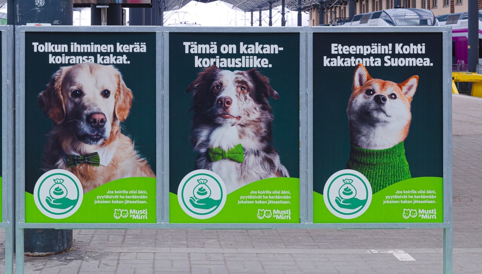 Koirien oman vaalikampanjan mainoksia nähdään myös Vaasassa. 