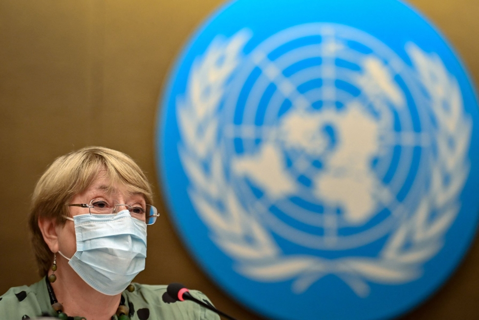 Maiden yhteisessä julkilausumassa vaadittiin YK:n ihmisoikeuskomissaarin Michelle Bacheletin ja muiden puolueettomien tarkkailijoiden "välitöntä ja vapaata pääsyä" Xinjiangiin. LEHTIKUVA / AFP