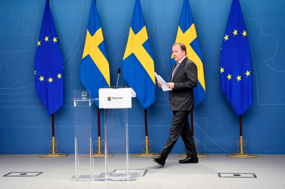 Pääministeri Stefan Löfvenin punavihreä vähemmistöhallitus menetti viikko sitten valtiopäivien luottamuksen. LEHTIKUVA / AFP 
