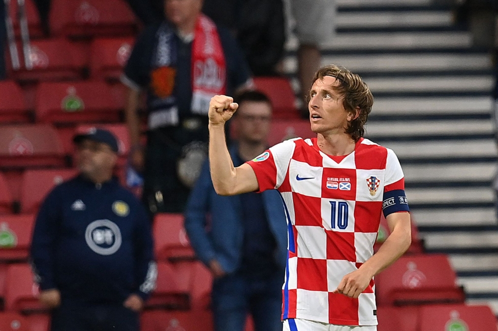 Luka Modric teki Kroatian 2-1-johtomaalin. LEHTIKUVA/AFP