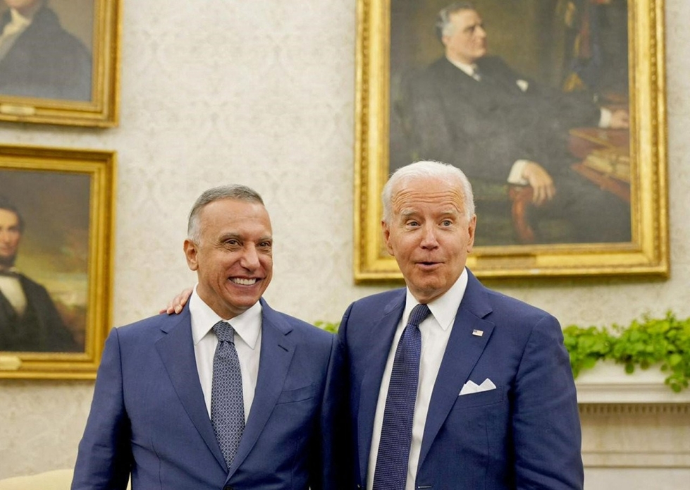 Yhdysvaltain presidentti Joe Biden tapasi Irakin pääministerin Mustafa Al-Kadhimin Washingtonissa. LEHTIKUVA/AFP.