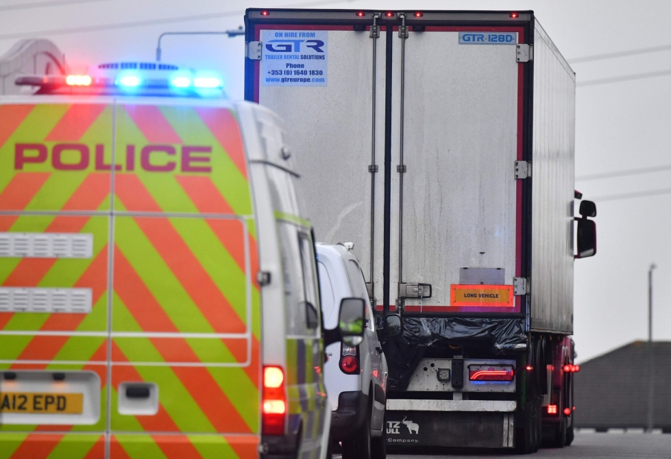 Poliisi tavoitti rekan ja sen kuljettajan Essexistä Britanniasta lokakuun lopulla 2019. LEHTIKUVA / AFP