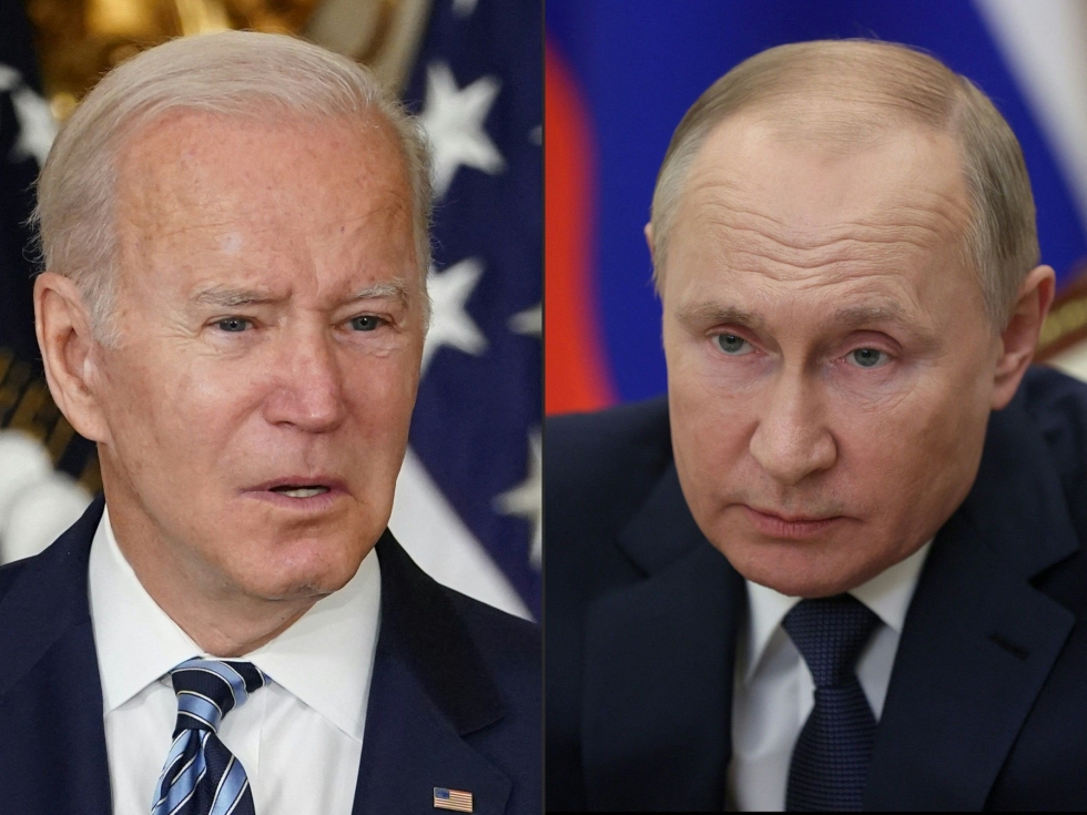 Valkoinen talo kertoi, että aloite puhelinkokoukseen tuli Venäjän presidentti Vladimir Putinilta (kuvassa oikealla). Vasemmalla Yhdysvaltain presidentti Joe Biden. LEHTIKUVA/AFP