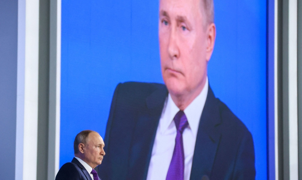 Venäjän presidentti Vladimir Putin lehdistötilaisuudessa Moskovassa. LEHTIKUVA/AFP