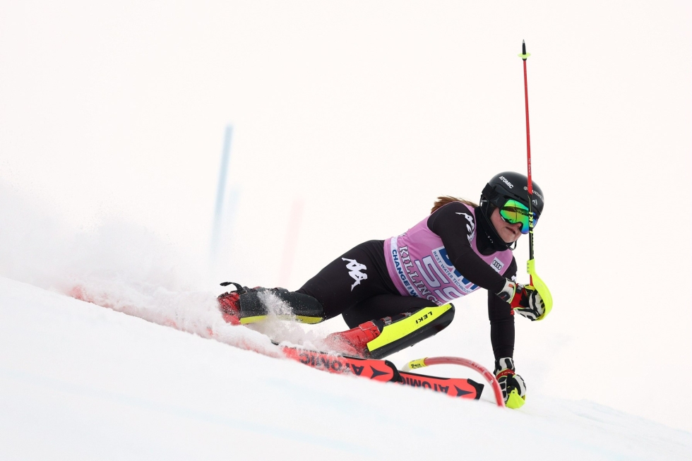 Pohjolainen laski 43:nneksi alppihiihdon naisten maailmancupin pujottelukisassa Slovenian Krajnska Gorassa. Lehtikuva/AFP