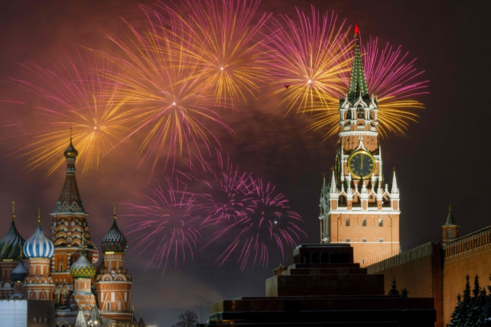 Uudenvuoden ilotulitus Moskovassa. Lehtikuva/AFP