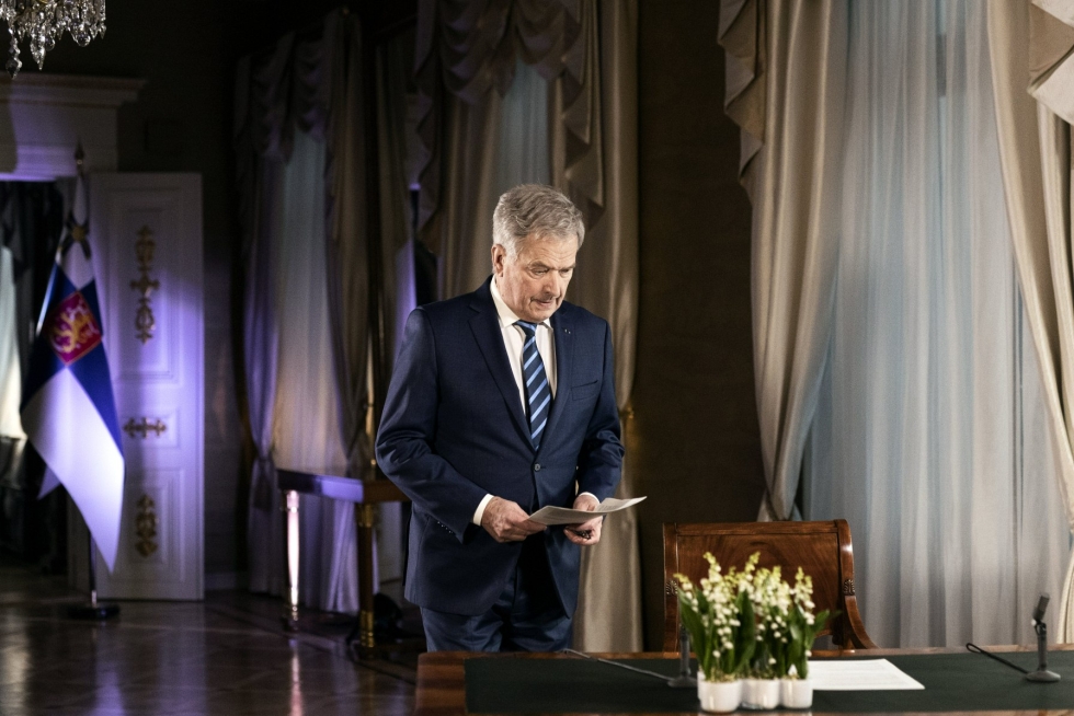 Presidentti Sauli Niinistö nauhoitti perinteisen uudenvuodenpuheensa Presidentinlinnassa 31. joulukuuta. LEHTIKUVA / Roni Rekomaa