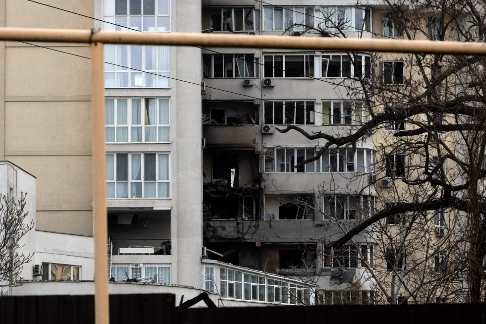 Kuvaa vaurioituneesta rakennuksesta Ukrainan Odessassa. Lehtikuva/AFP