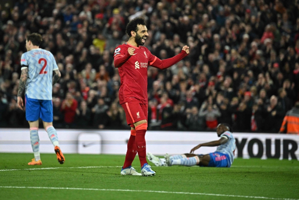 Salah iski Liverpoolille kaksi maalia. Lehtikuva/AFP