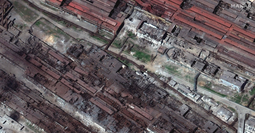 Satelliittikuva Azovstalin terästehtaasta huhtikuun lopulla.  LEHTIKUVA / AFP / Maxar Technologies