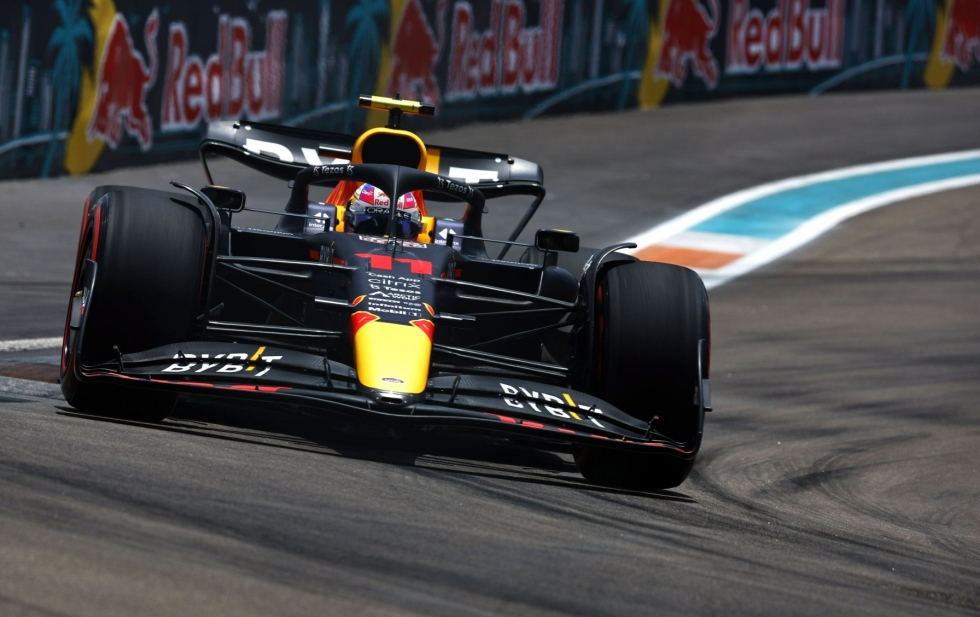 Red Bullin Sergio Perez ajoi nopeimman kierrosajan formula ykkösten Yhdysvaltain gp:n viimeisissä eli kolmansissa vapaissa harjoituksissa. Lehtikuva/AFP