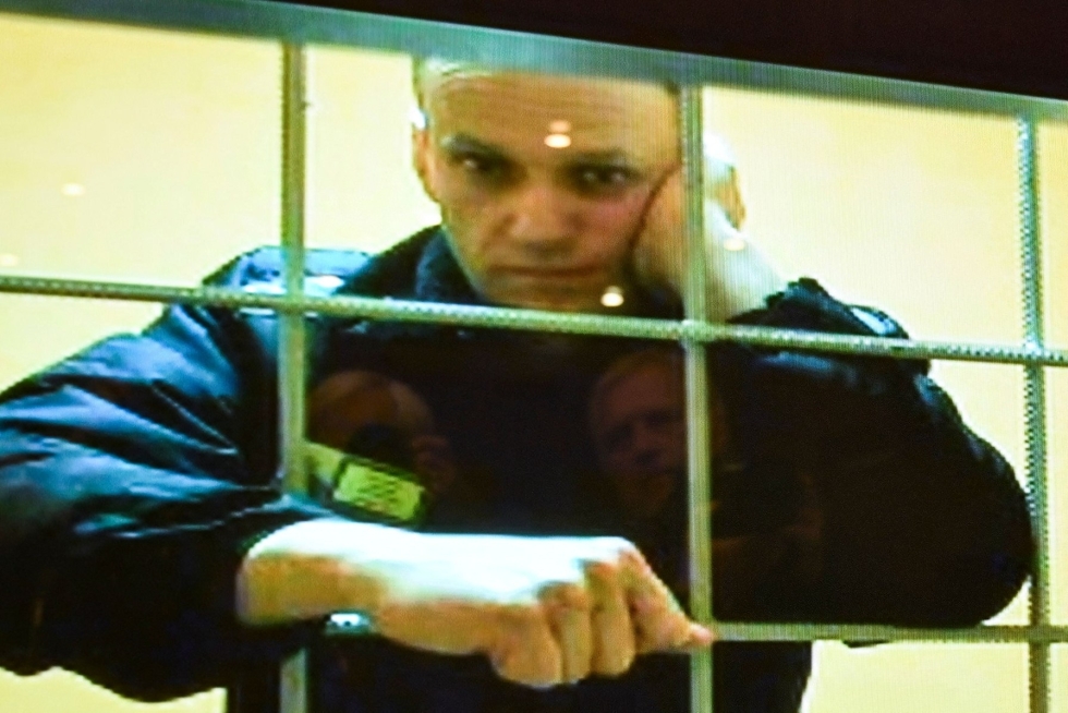 Vangittu Aleksei Navalnyi osallistui videon välityksellä oikeudenkäyntiin toukokuussa. LEHTIKUVA / AFP