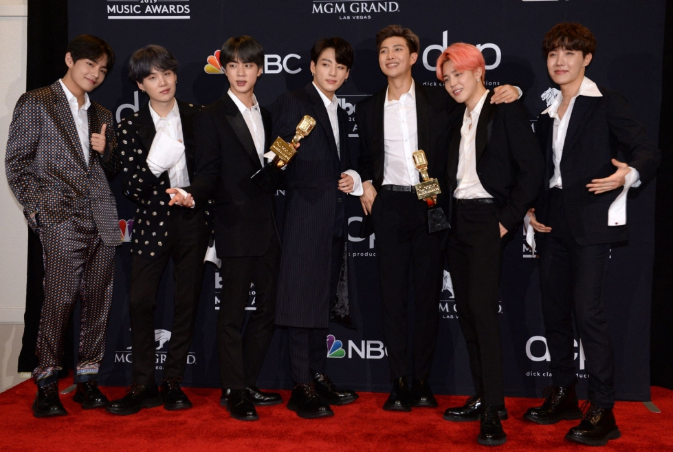 Eteläkorealainen K-popjätti BTS-yhtye on ilmoittanut jäävänsä määrittelemättömän mittaiselle tauolle. LEHTIKUVA/AFP