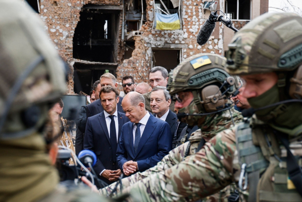Irpin oli ensimmäinen etappi Macronin, Scholzin ja Draghin Ukrainan-vierailulla. Lehtikuva/AFP