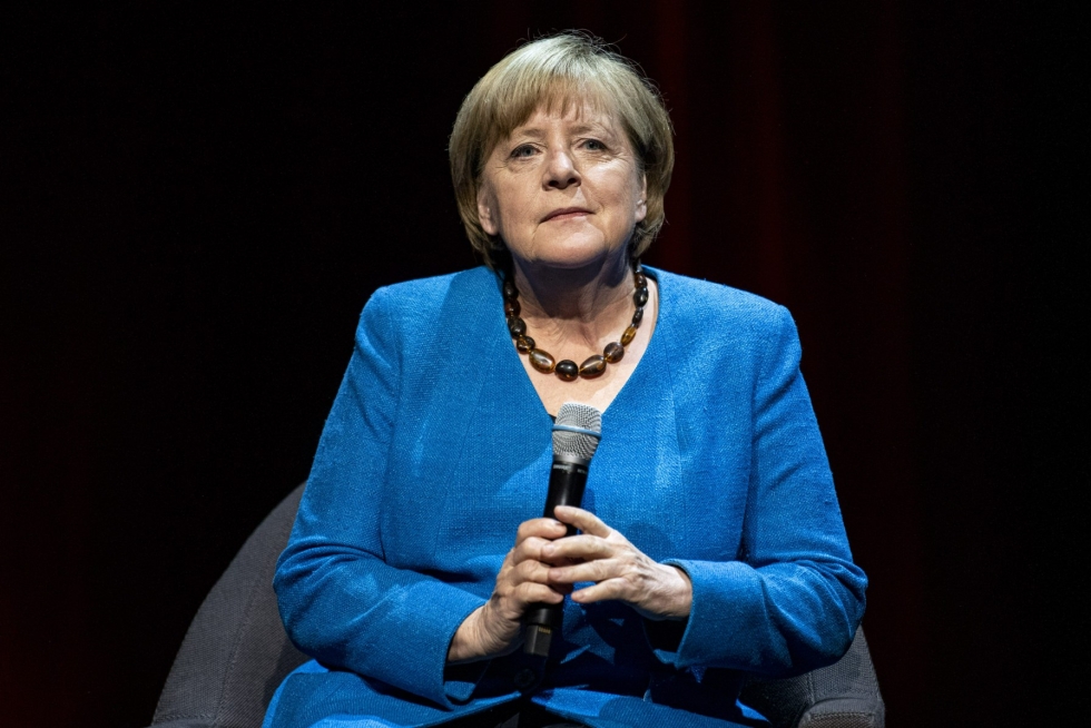 Saksan ex-liittokanslerin Angela Merkelin mukaan Venäjän brutaalille ja laittomalle hyökkäyssodalle ei ole mitään oikeutusta. Merkelin mukaan Venäjän presidentti Vladimir Putin haluaa tuhota Euroopan. LEHTIKUVA/AFP