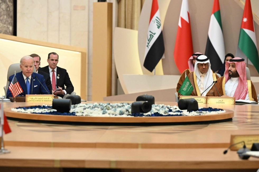 Biden puhui Saudi-Arabian Jeddassa järjestetyssä huippukokouksessa. LEHTIKUVA/AFP