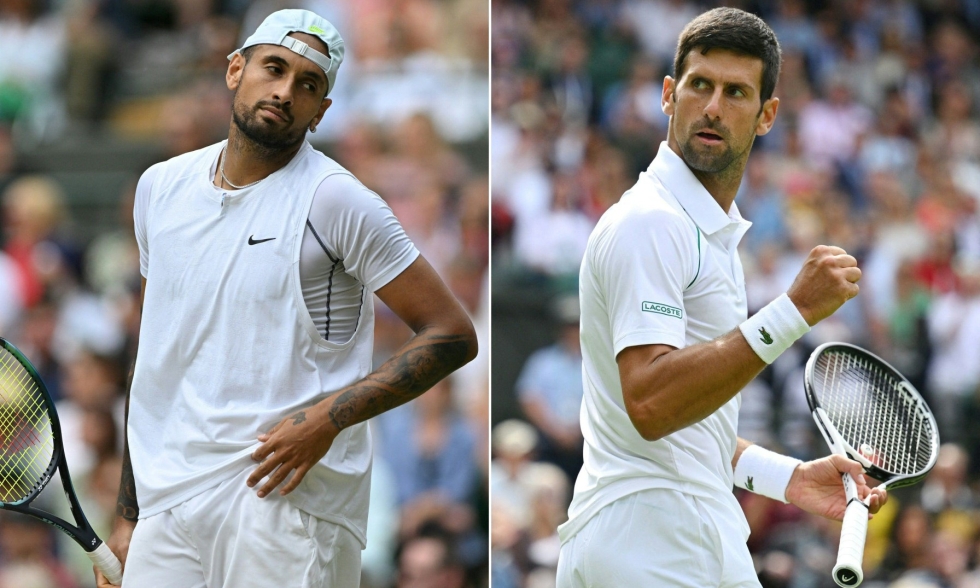 Wimbledonin ykköseksi sijoitettu Novak Djokovic kohtaa kaksinpelifinaalissa sijoittamattoman Nick Kyrgiosin, joka on aiheuttanut runsaasti huomiota käytöksellään. LEHTIKUVA/AFP