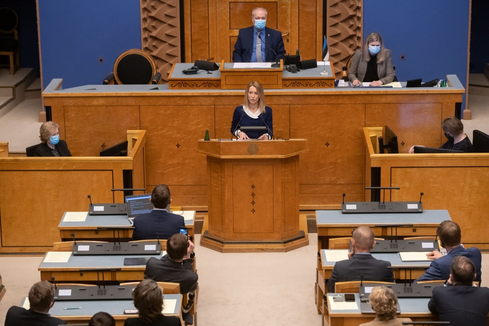 Viron parlamentti eli riigikogu myönsi perjantaina reformipuolueen johtajalle Kaja Kallakselle luvan uuden hallituksen muodostamiseen. LEHTIKUVA/AFP