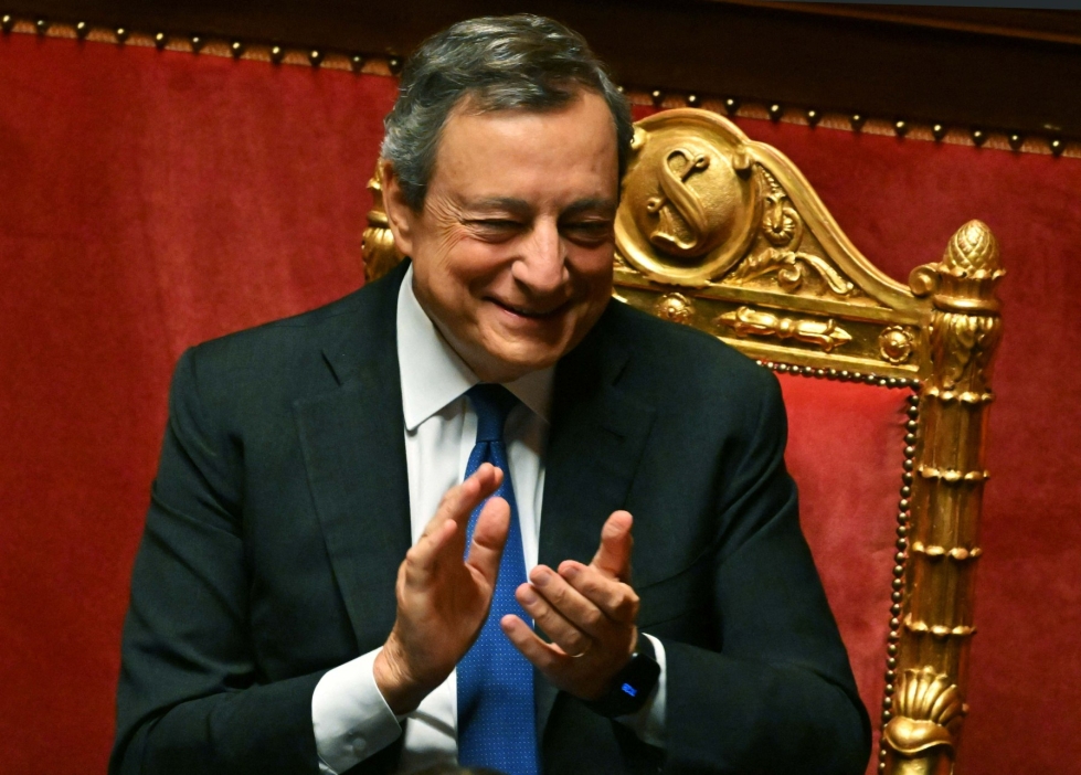 Italian pääministeri Mario Draghi puhui parlamentille keskiviikkona. LEHTIKUVA/AFP