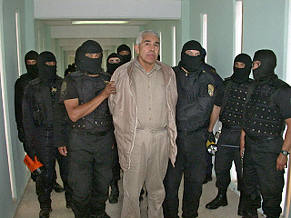 69-vuotias "Rafa" Quintero oli yksi Guadalajaran huumekartellin perustajista 1980-luvulla. Arkistokuva vuodelta 2005. LEHTIKUVA/AFP/ Mexican Federal Preventive Police