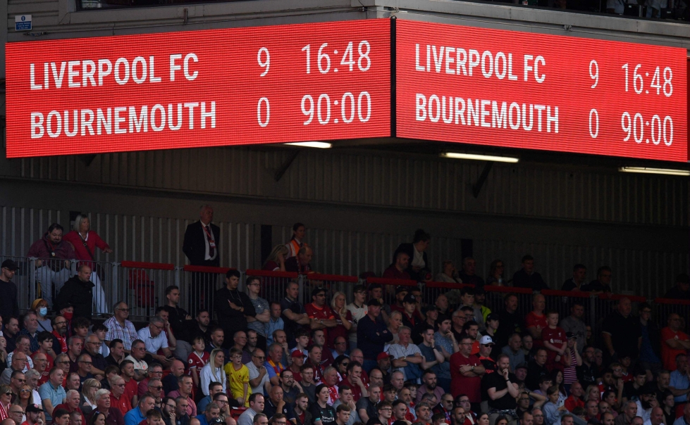 Alkukaudesta kritiikkiä kerännyt Liverpool murjoi Bournemouthia mielensä mukaan ja voitti 9–0. LEHTIKUVA/AFP