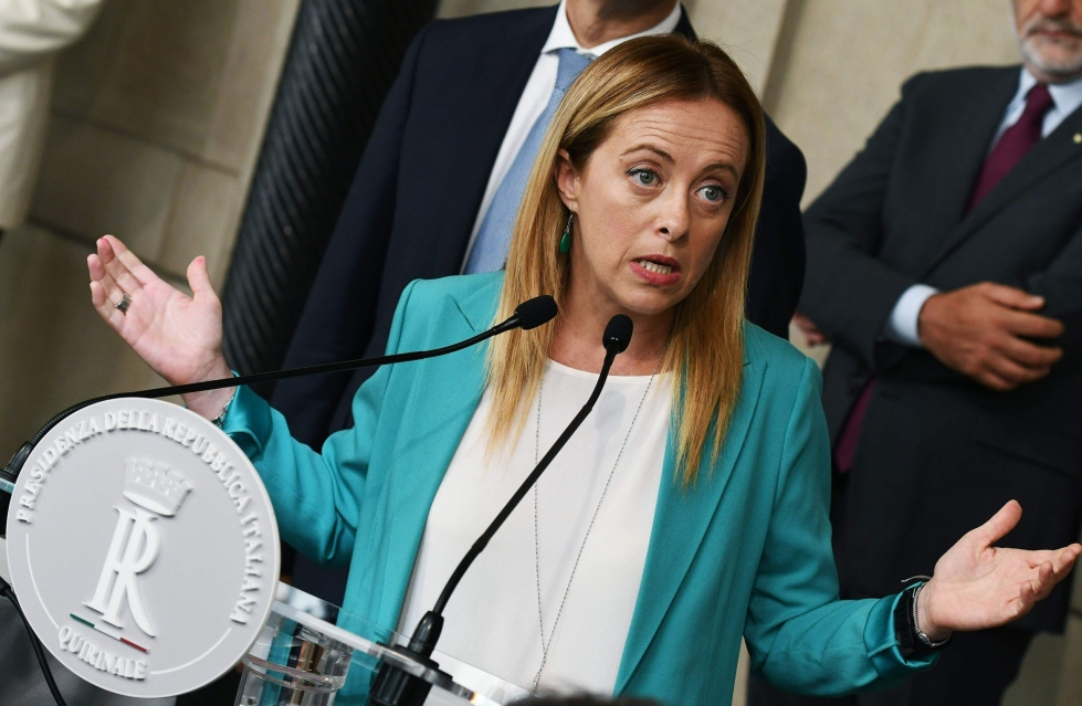 Giorgia Meloni johtaa Italian veljet -puoluetta. Lehtikuva/AFP