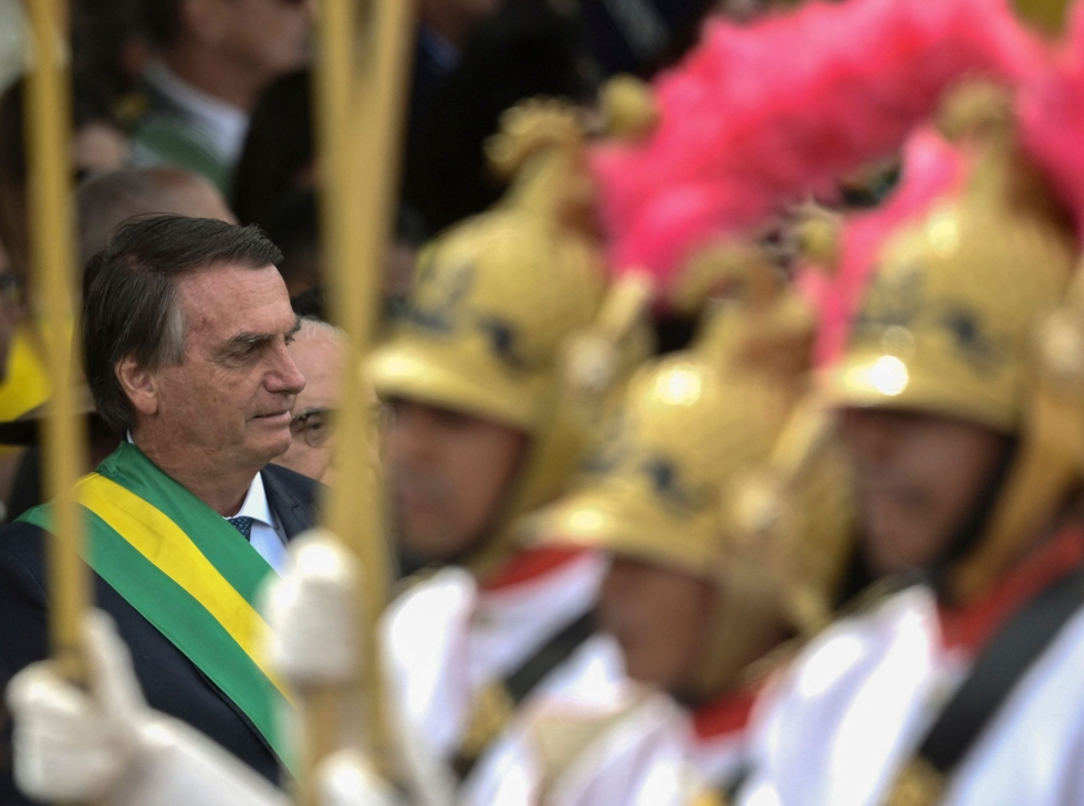 Presidentti Jair Bolsonaro osallistui Brasilian itsenäisyyspäivän kunniaksi järjestettyyn sotilasparaatiin keskiviikkona. LEHTIKUVA/AFP