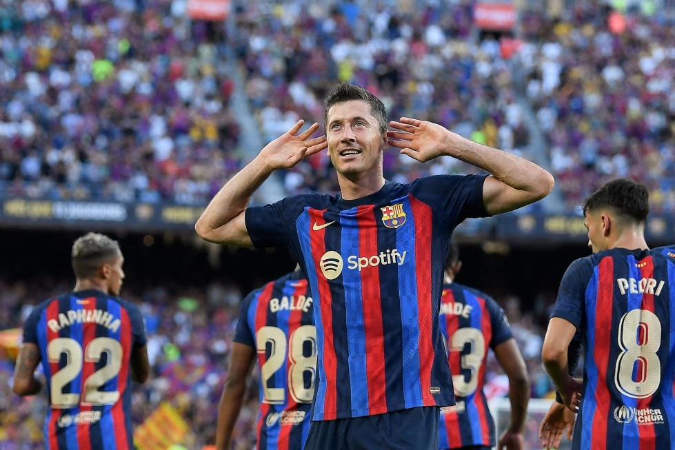Robert Lewandowski on ollut jykevässä vireessä uuden seuransa Barcelonan paidassa. Lehtikuva/AFP