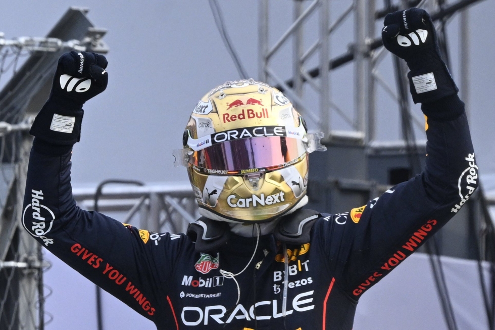 Meksikon gp:stä haettu voitto oli Red Bullin Max Verstappenille jo kuluvan kauden 14:s ykkössija. LEHTIKUVA/AFP
