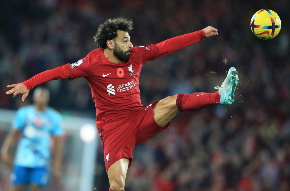 Liverpoolin egyptiläispelaaja Mohamed Salah vauhdissa.
LEHTIKUVA / AFP