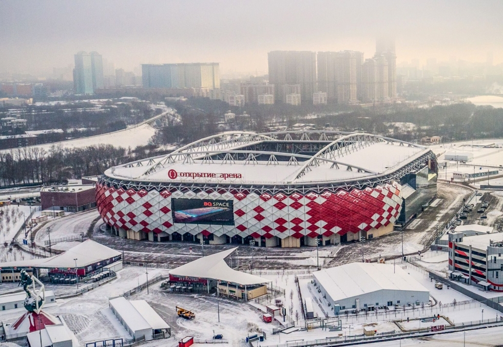 Jalkapallon MM-kisoja pelattiin Venäjällä vuonna 2018 muun muassa Moskovassa sijaitsevalla Spartak-stadionilla. LEHTIKUVA/AFP