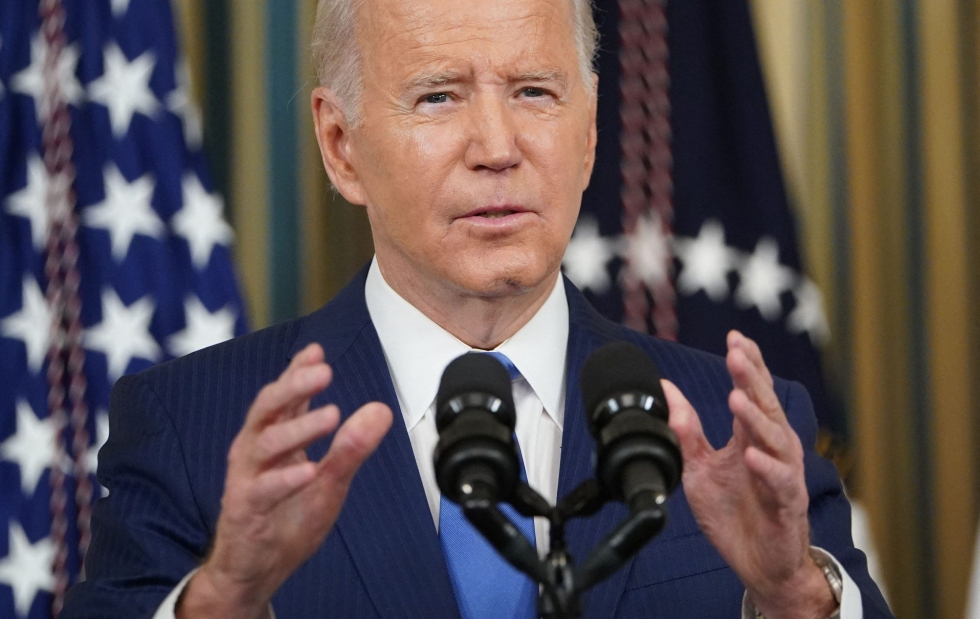 Presidentti Joe Biden puhui lehdistötilaisuudessa Yhdysvaltojen välivaalien jälkeen Washingtonissa. LEHTIKUVA/AFP/MANDEL NGAN