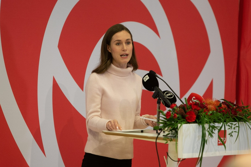 SDP:n puheenjohtaja, pääministeri Sanna Marin puhui SDP:n puoluevaltuuston kokouksessa Lappeenrannassa 19. marraskuuta 2022. LEHTIKUVA / LAURI HEINO