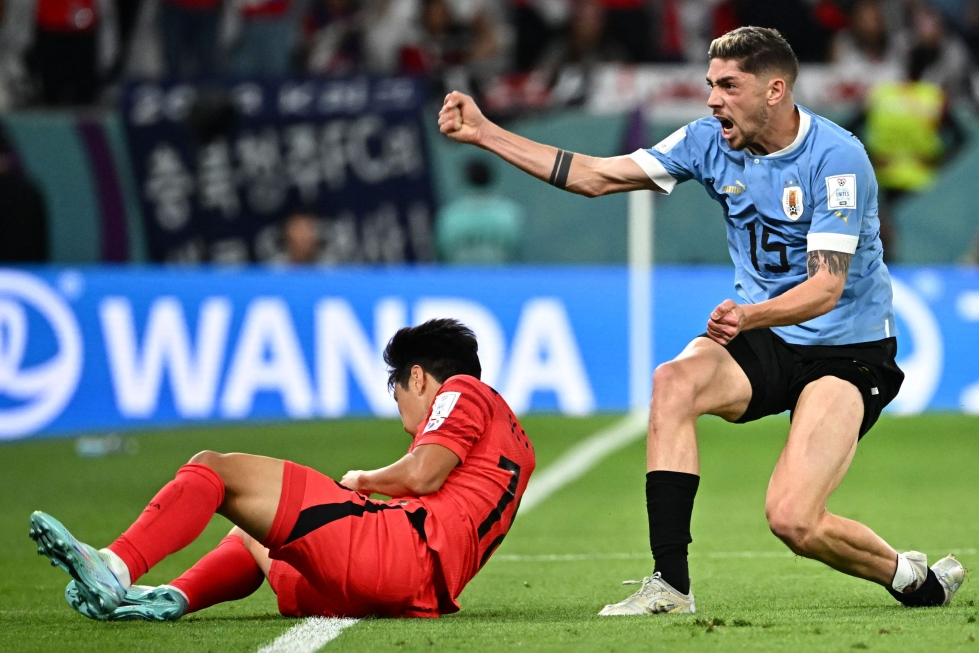 Uruguay ja Etelä-Korea pelasivat maalittoman tasatuloksen jalkapallon miesten MM-kisojen H-lohkossa Qatarissa. LEHTIKUVA / AFP