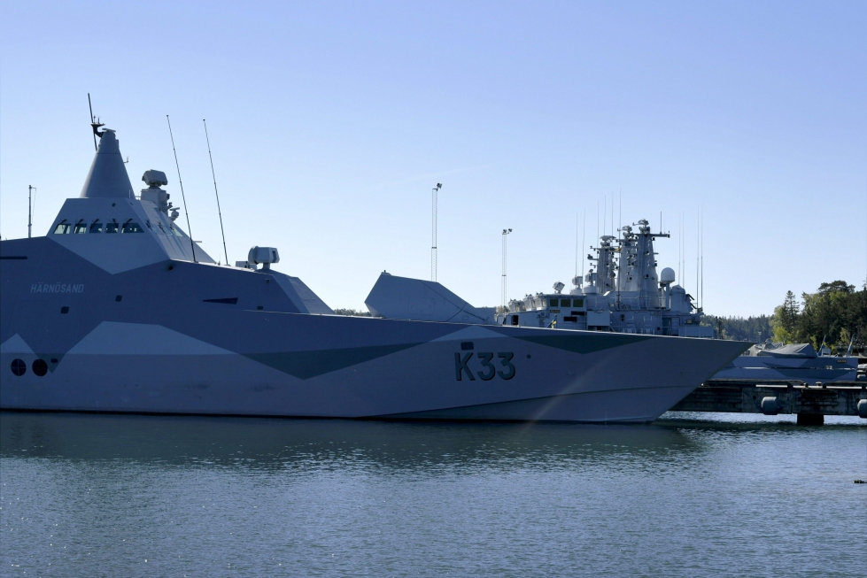 Ruotsista harjoitukseen osallistuu mm. Visby-luokan korvetti HMS Härnösand. LEHTIKUVA / Markku Ulander