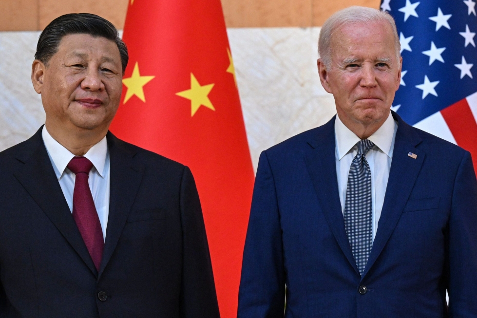 Yhdysvaltain presidentti Joe Biden ja Kiinan presidentti Xi Jinping tapasivat ensimmäistä kertaa kasvotusten Bidenin presidenttikauden aikana. LEHTIKUVA/AFP