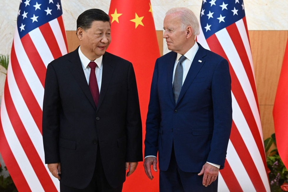 Xi Jinpingin ja Joe Bidenin tapaaminen on johtajien ensimmäinen kohtaaminen kasvotusten Bidenin presidenttikauden aikana. LEHTIKUVA/AFP