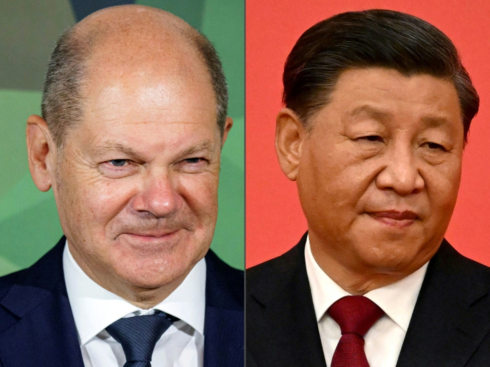 Saksan liittokansleri Olaf Scholz (vasemmalla) tapasi Pekingissä presidentti Xi Jinpingin. LEHTIKUVA/AFP
