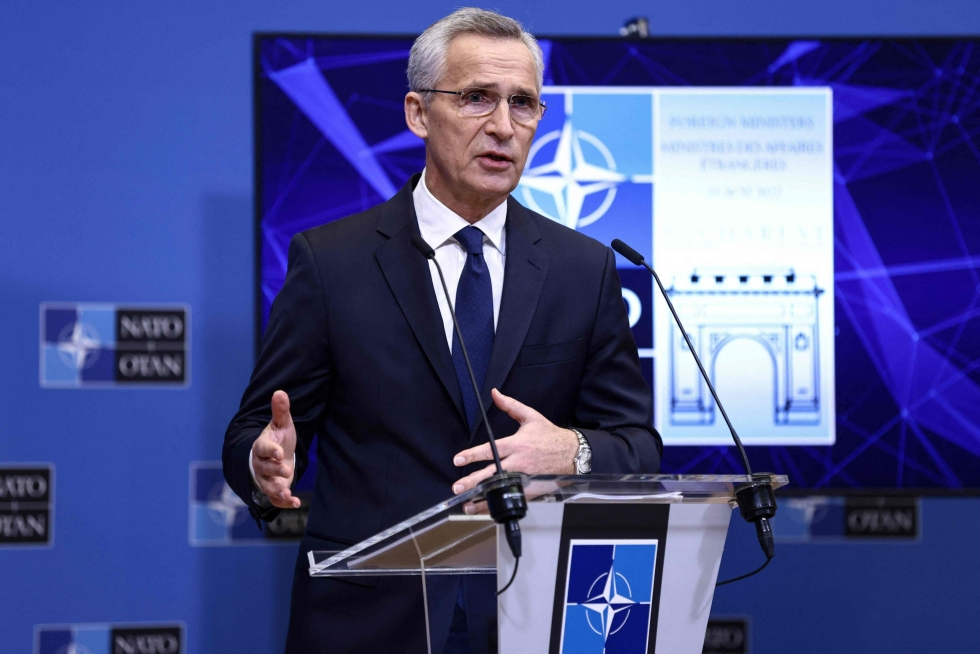 Naton pääsihteeri Jens Stoltenberg kommentoi asiaa, kun hän avasi Naton ensi viikon ulkoministerikokouksen aiheita Brysselissä. LEHTIKUVA/AFP