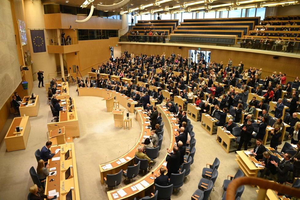 Ruotsin valtiopäivät hyväksyi muutoksen äänin 270–37. Kuva valtiopäiviltä lokakuulta. LEHTIKUVA/AFP