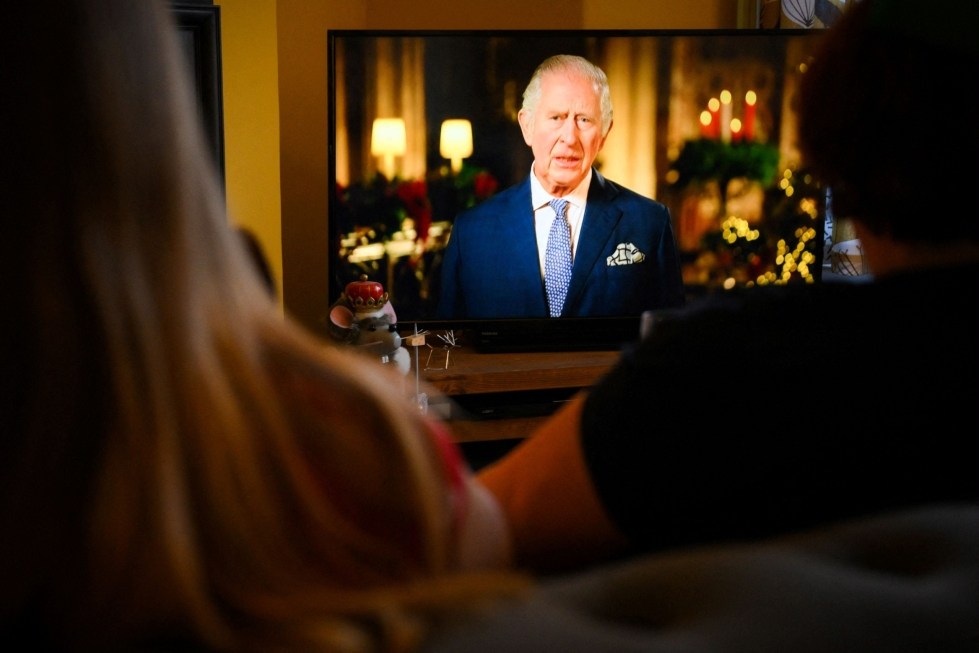 Kuningas Charlesin joulupuheen televisioi BBC. LEHTIKUVA / AFP